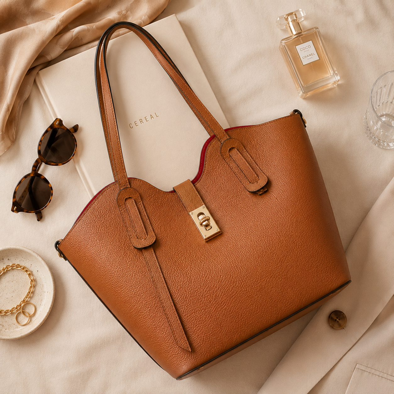Soft Leather Tote — Cognac