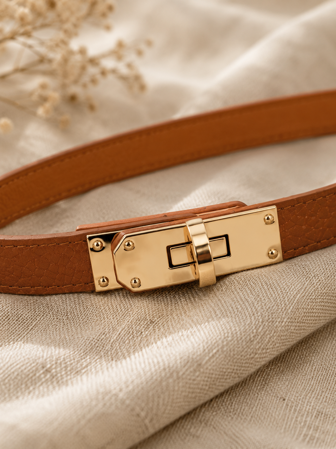 Slim Leather Belt — Cognac