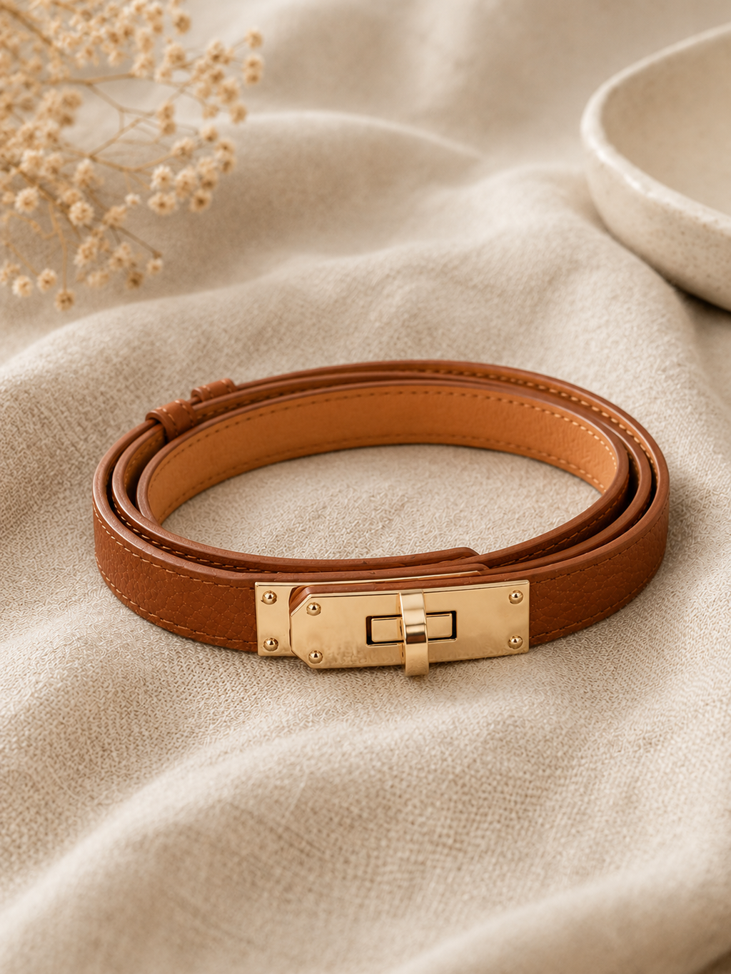 Slim Leather Belt — Cognac