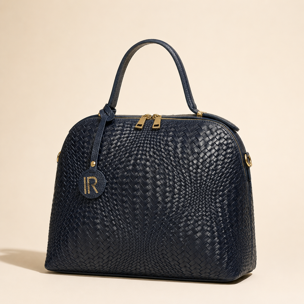 Woven Top-Handle Bag — Navy