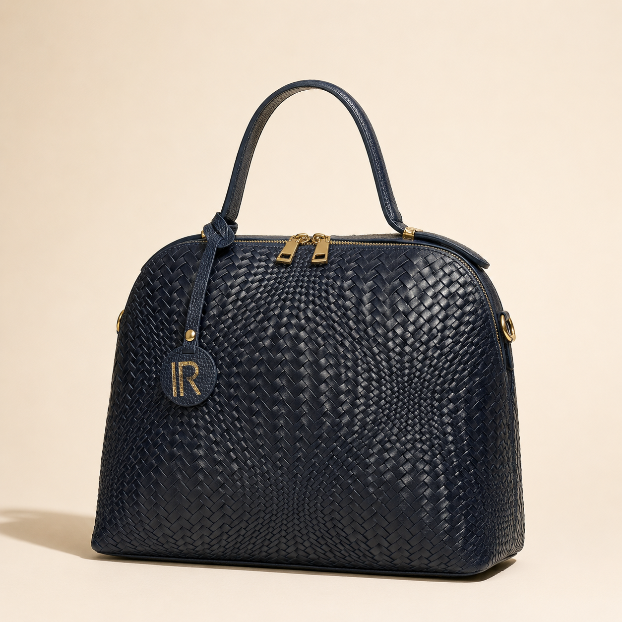 Woven Top-Handle Bag — Navy