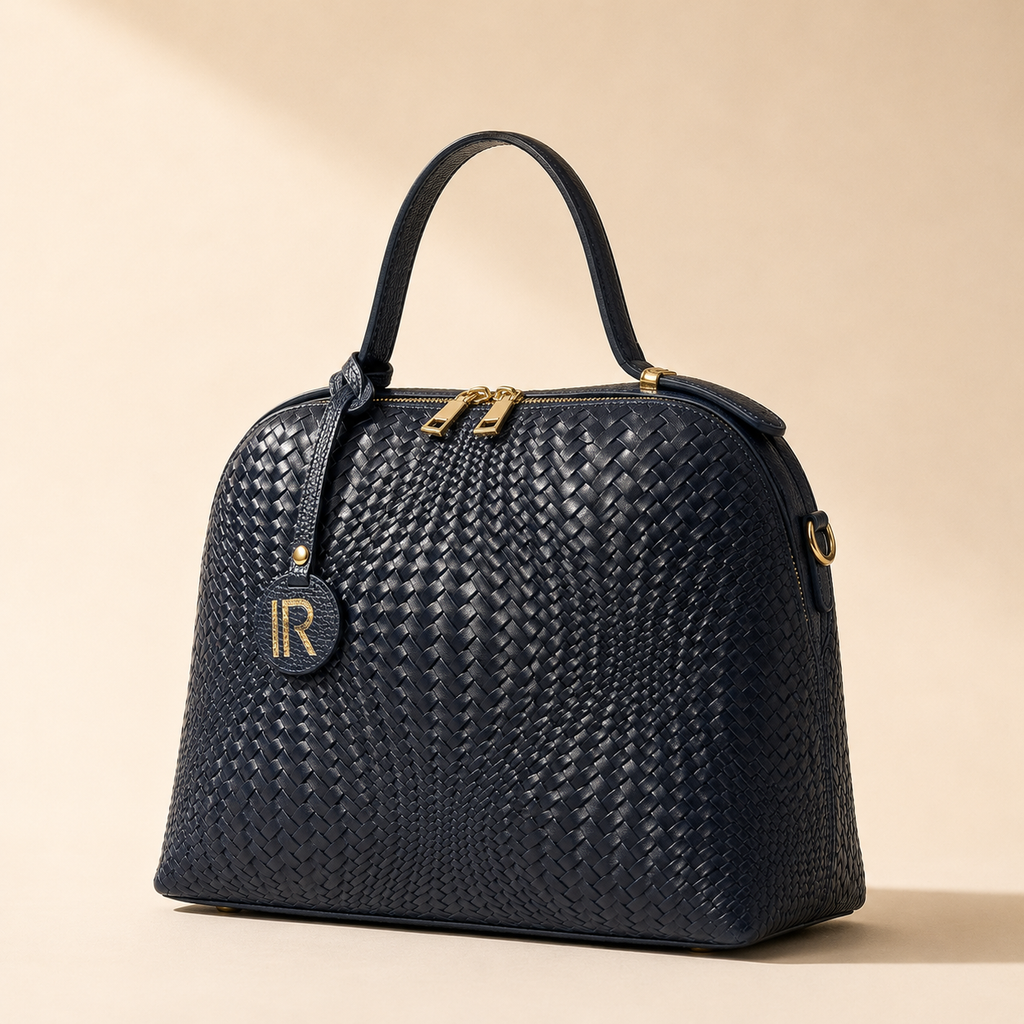 Woven Top-Handle Bag — Navy