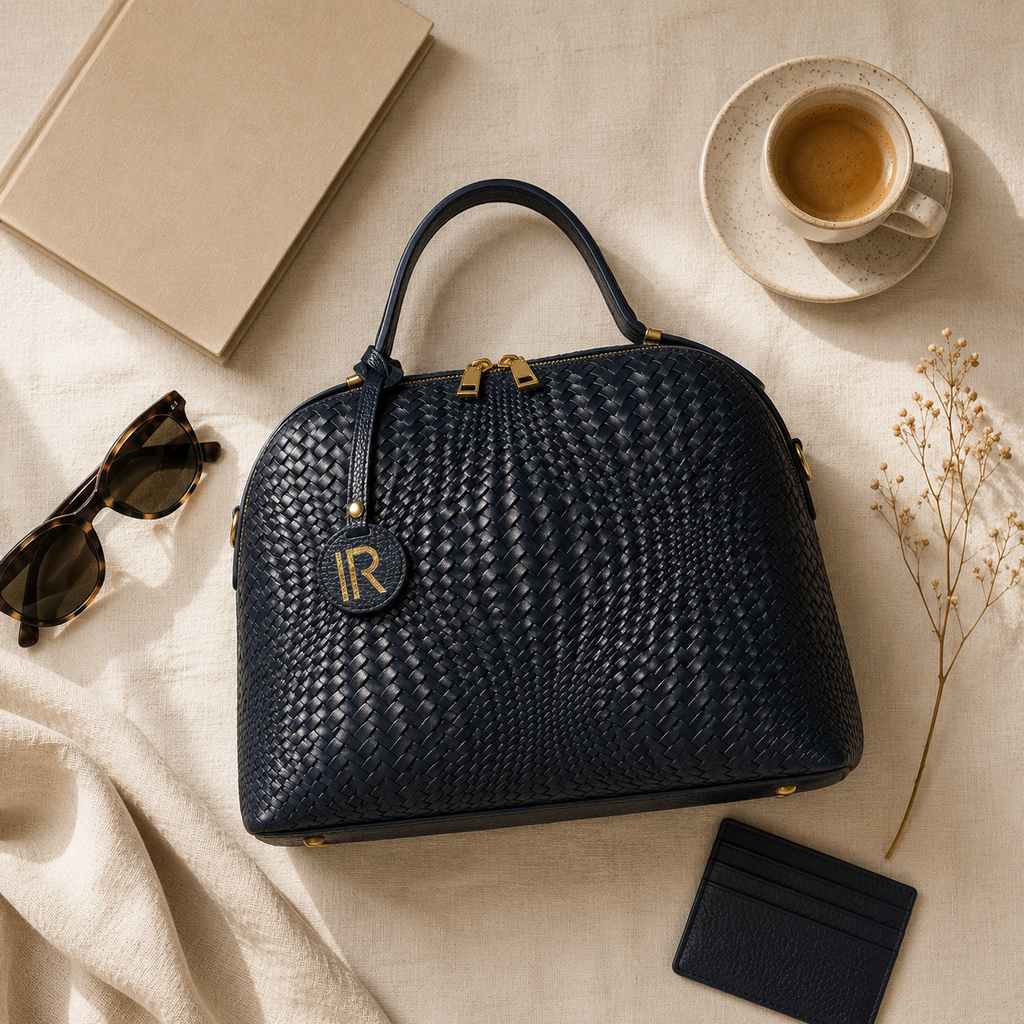 Woven Top-Handle Bag — Navy