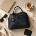 Woven Top-Handle Bag — Navy